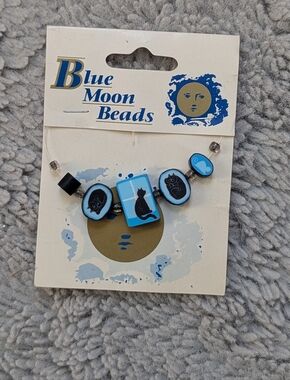 VTG Blue Moon Beads Cat Polymer Clay Bead Strand | Y2K Celestial